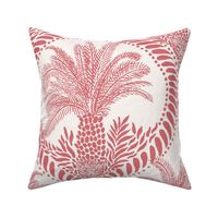 Large - Jungle cat palms - Soft red - Block Print inspired - jaguar leopard animals - Maximalist Palms Springs Oasis Chic Island - Large Scale