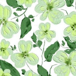 Acrylic flowers, Light green on a white background