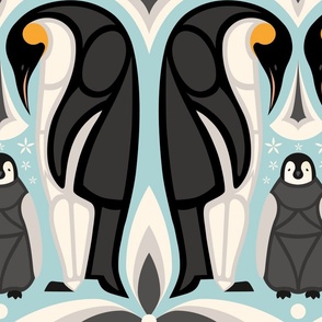 Emperor Penguin Family with Abstract Shapes – LARGE Scale Wallpaper Size