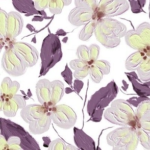 Acrylic flowers, Green-lilac on a white background