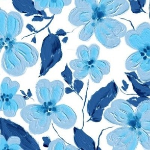 Acrylic flowers, Light blue on a white background
