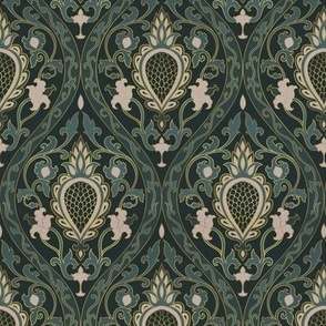 Gilded Pineapple Ornament and Vine Damask