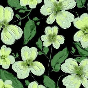 Acrylic flowers, Light green on a black background