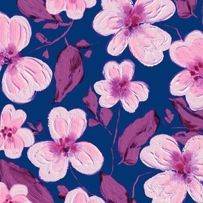 Acrylic flowers, Pink on a dark blue background