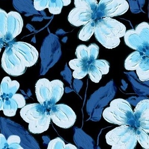 Acrylic flowers, Light blue on a black background