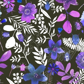 Watercolor bugs in dark purple