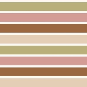green, camel, pink, brown and off white stripes
