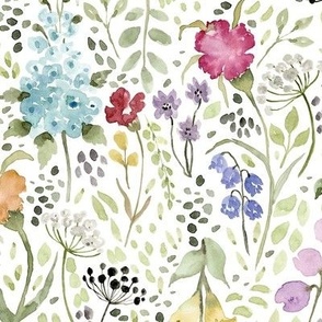 watercolor wildflower meadow on white