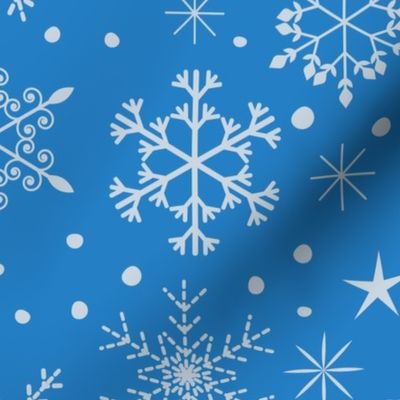 Elegant Christmas white Snowflakes pattern on blue