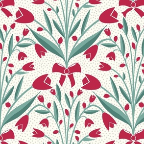 floral damask on a light background with dots - medium scale