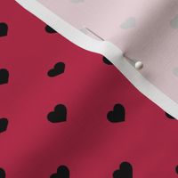 Mini Black Love Heart Polka Dots on Viva Magenta