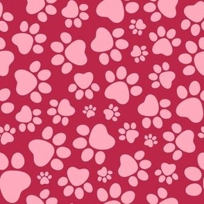 Medium Scale Dog and Cat Animal Paw Prints Pink on Viva Magenta