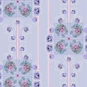 3x5-Inch Half-Drop Repeat of Lavender Roses and Peonies with Soft Pink Stripes on Lavender Background