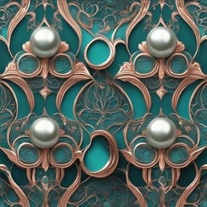 Teal pearl art Nouveau  pattern, Damask,art Nouveau,vintage,rose gold,pearl,lavender,white,tourquise,gold,floral patten,antique,Beautiful indigo,decoupage,Victorian,chic,cute,whimsical,modern,collage,trendy,vintage,florals,lady,city scape, roses,elegant,f