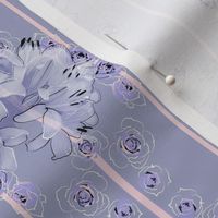 3x5-Inch Half-Drop Repeat of Lavender Roses and Lilies with Soft Pink Stripes on Lilac Lavender Background