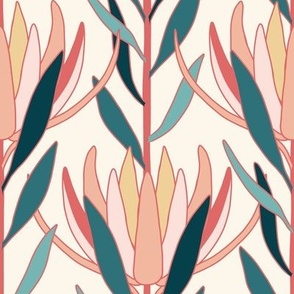 Medium Art Deco Australian Native Leucadendron Flowers with Seashell White Background