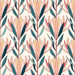 Small Art Deco Australian Native Leucadendron Flowers with Seashell White Background