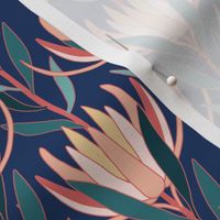 Small Art Deco Australian Native Leucadendron Flowers with Schiava Blue Background