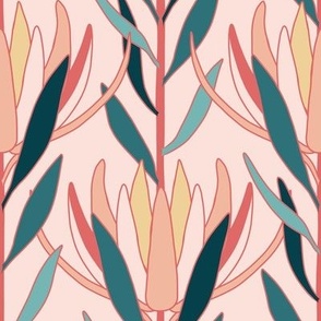 Medium Art Deco Australian Native Leucadendron Flowers with Pale Pink Background