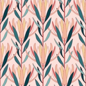 Small Art Deco Australian Native Leucadendron Flowers with Pale Pink Background