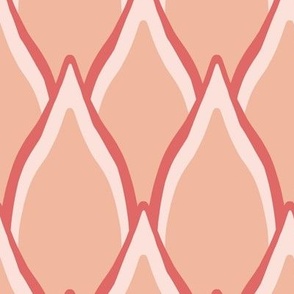 Large Geometric Protea Floral Petals with Coral Pink outline and Mandy Pink Centers