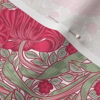 Pimpernel -SMALL - historic antiqued damask by William Morris - VIVA MAGENTA PANTONE COLOR adaption light