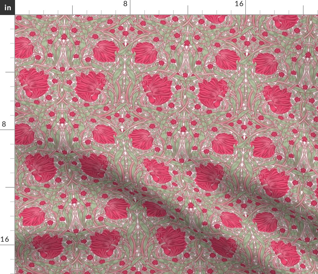 Pimpernel -SMALL - historic antiqued damask by William Morris - VIVA MAGENTA PANTONE COLOR adaption light