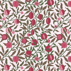 Fruit / Pomegranate -MEDIUM - historic antiqued damask by William Morris - VIVA MAGENTA PANTONE COLOR adaption