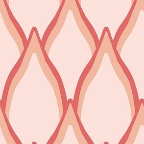 Large Geometric Protea Floral Petals with Coral Pink outline