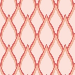 Medium Geometric Protea Floral Petals with Coral Pink outline