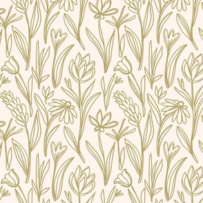 hand drawn sketch floral - olive green