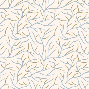 hand drawn flowing vines - blue and olive green