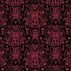 Small Scale Spider Damask Floral Viva Magenta on Black