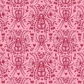 Small Scale Spider Damask Floral Viva Magenta on Pink