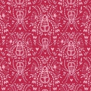 Small Scale Spider Damask Floral Pink on Viva Magenta