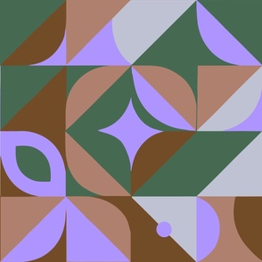 Retro Modern Bauhaus Geometric Shapes Green Purple Brown