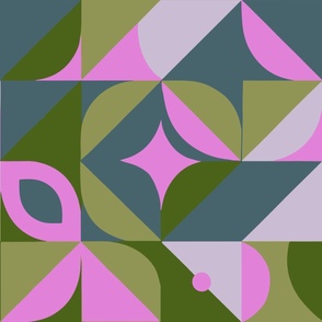 Geometric Retro Vintage Bauhaus Pink Green Triangles Circle 