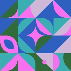 Bauhaus Mid century Modern Geometric Shapes Pink Blue Green Bright