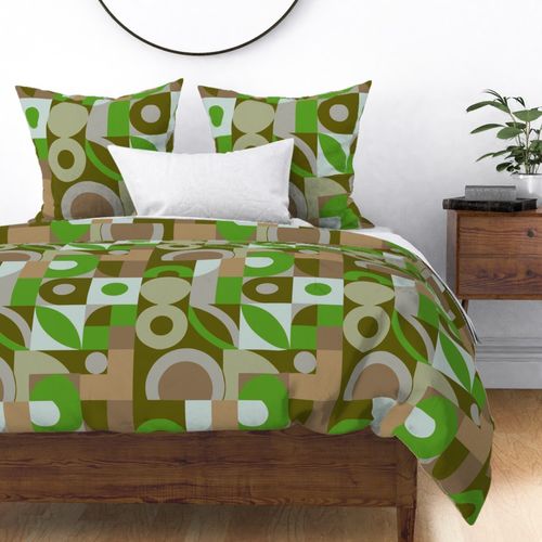 Geometric Shapes Circle Square  Green Retro Vintage Bauhaus 1920 