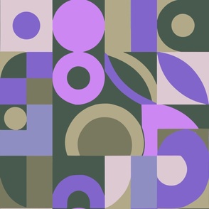 Geometric Shapes Bauhaus Retro Vintage Purple Green Neon Circles Square 1920s