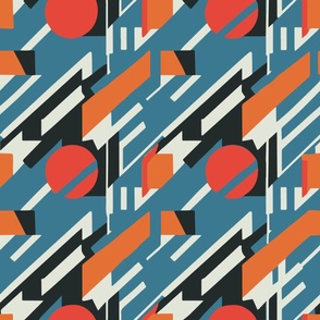 Bauhaus Retro Vintage Geometric Teal Stripes Shapes Abstract- Large 