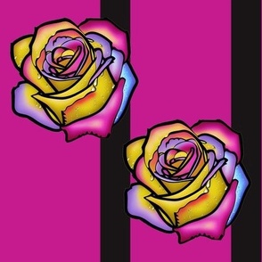 Watercolor Roses on Pink Striped Background