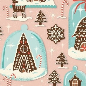 Christmas Gingerbread Village - Light Blush Pink Large Scale - Gingerbread House Xmas Winter Holiday