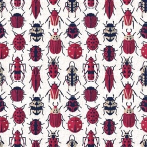 Tiny scale // These don't bug me // white background viva magenta (Pantone Color of the Year 2023) retro paper cut beetles and insects