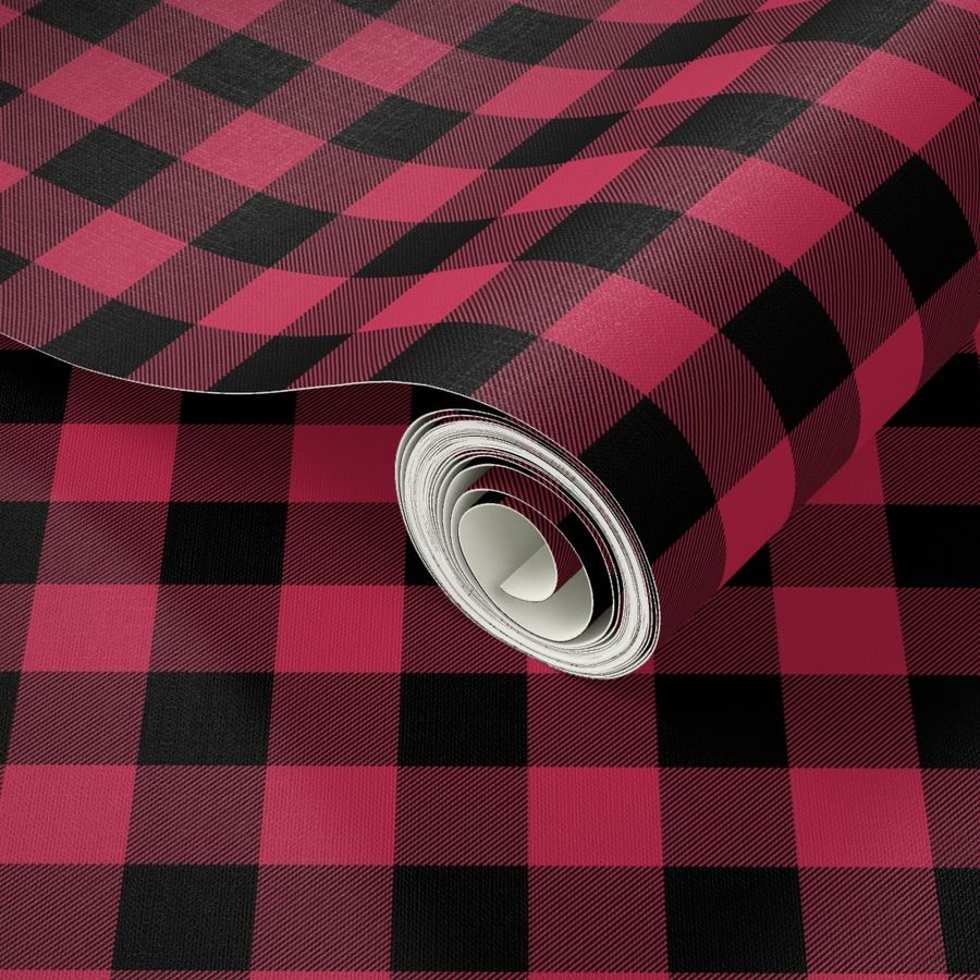 1 Inch Black and Viva Magenta  Check Gingham