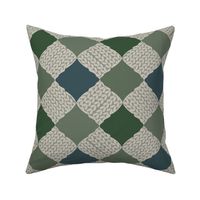 faux knitting diamond pattern in shades of green - small scale