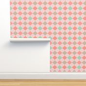 Ogee damask in shades of mint and salmon - Small Scale