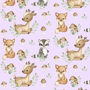 Watercolor Woodland Animals Purple 