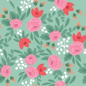 (M Scale) Boho Floral Pattern | To match dogs with floral crowns on mint