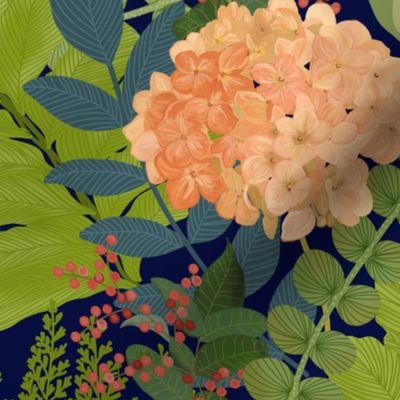 Ferns and Florals Navy Blue